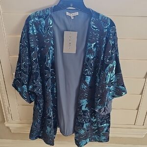 Blue and Black Sequin Kimono